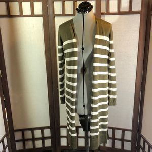 Talbots Women's Small Cardigan Olive/ White Stripe L/S Open Knit Linen  NWOT